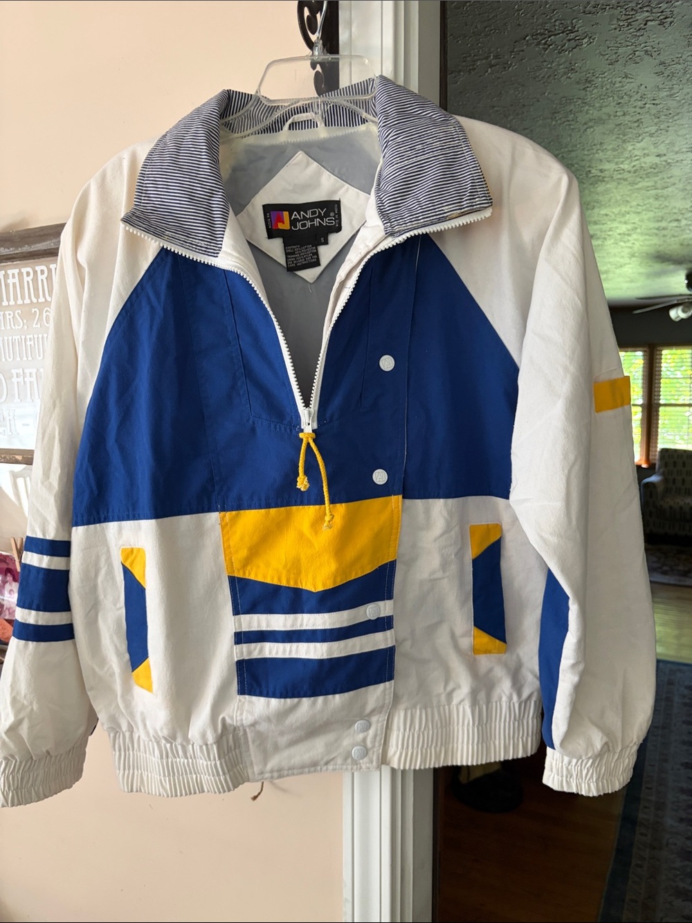 Andy Johns White, Royal Blue & Yellow Colorblock cotton jacket